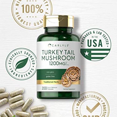 Carlyle Turkey Tail Mushroom Capsules | 1200mg | 200 Count | Non-...