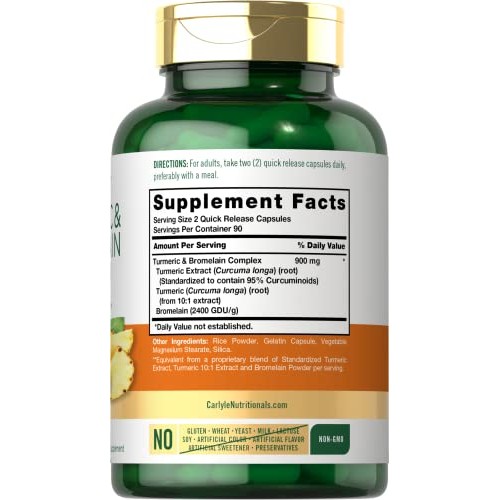 Carlyle Turmeric and Bromelain Supplement 900mg | 180 Capsules | ...