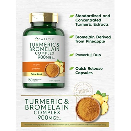 Carlyle Turmeric and Bromelain Supplement 900mg | 180 Capsules | ...