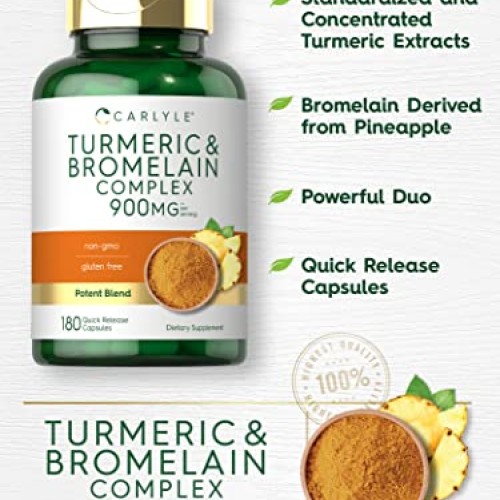 Carlyle Turmeric and Bromelain Supplement 900mg | 180 Capsules | ...