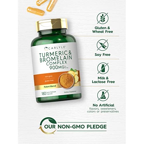 Carlyle Turmeric and Bromelain Supplement 900mg | 180 Capsules | ...