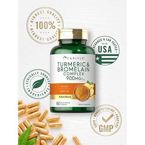 Carlyle Turmeric and Bromelain Supplement 900mg | 180 Capsules | ...