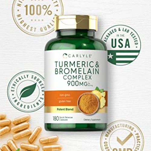 Carlyle Turmeric and Bromelain Supplement 900mg | 180 Capsules | ...