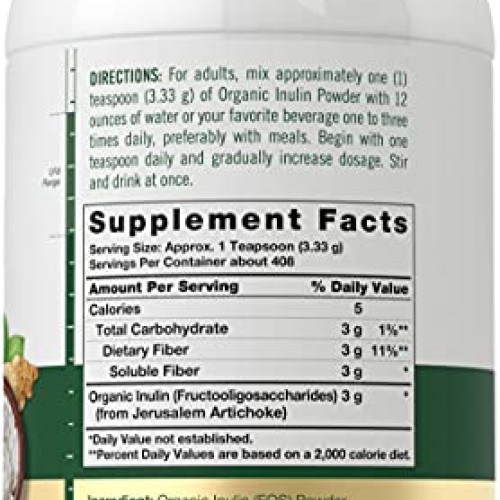 Organic Inulin Powder 48oz | Fiber Supplement | Promotes Probioti...