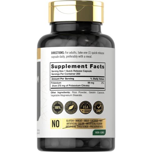 Potassium Citrate 99mg | 200 Capsules | Non-GMO and Gluten Free S...