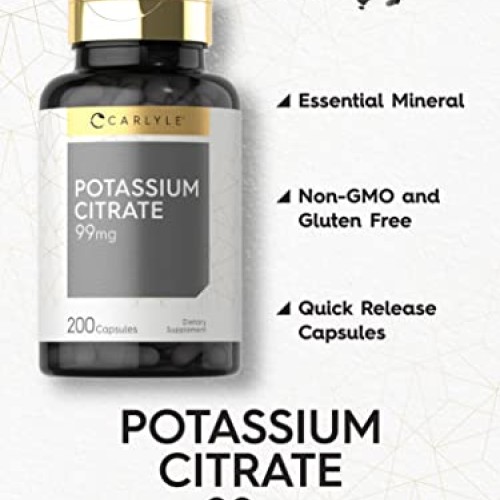 Potassium Citrate 99mg | 200 Capsules | Non-GMO and Gluten Free S...