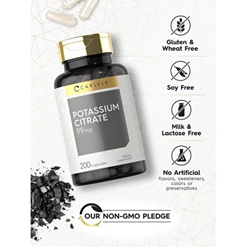 Potassium Citrate 99mg | 200 Capsules | Non-GMO and Gluten Free S...