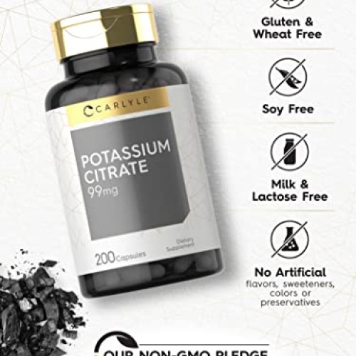 Potassium Citrate 99mg | 200 Capsules | Non-GMO and Gluten Free S...