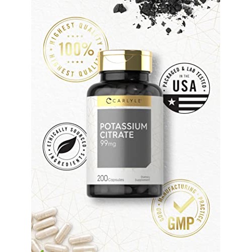 Potassium Citrate 99mg | 200 Capsules | Non-GMO and Gluten Free S...
