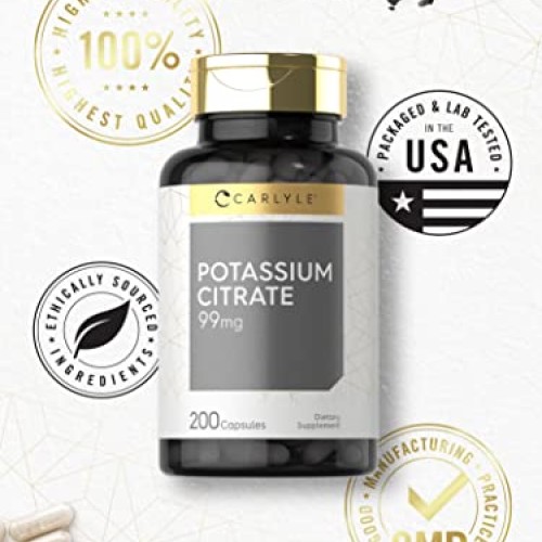 Potassium Citrate 99mg | 200 Capsules | Non-GMO and Gluten Free S...