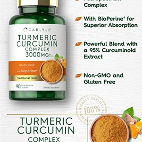 Turmeric Curcumin with Bioperine | 3000 mg | 90 Powder Capsules |...