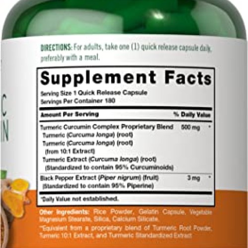 Turmeric Curcumin with Bioperine | 500 mg | 180 Powder Capsules |...