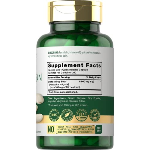 White Kidney Bean Carb Blocker | 6000mg | 200 Count | Non-GMO & G...