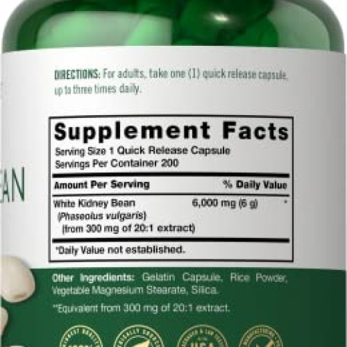 White Kidney Bean Carb Blocker | 6000mg | 200 Count | Non-GMO & G...