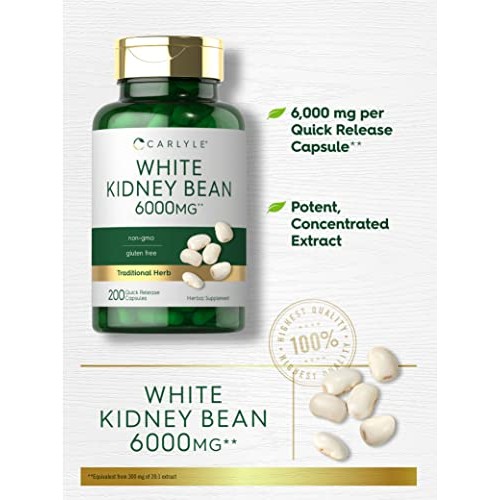 White Kidney Bean Carb Blocker | 6000mg | 200 Count | Non-GMO & G...