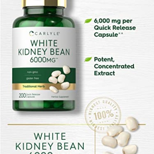 White Kidney Bean Carb Blocker | 6000mg | 200 Count | Non-GMO & G...