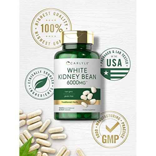 White Kidney Bean Carb Blocker | 6000mg | 200 Count | Non-GMO & G...