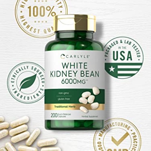 White Kidney Bean Carb Blocker | 6000mg | 200 Count | Non-GMO & G...