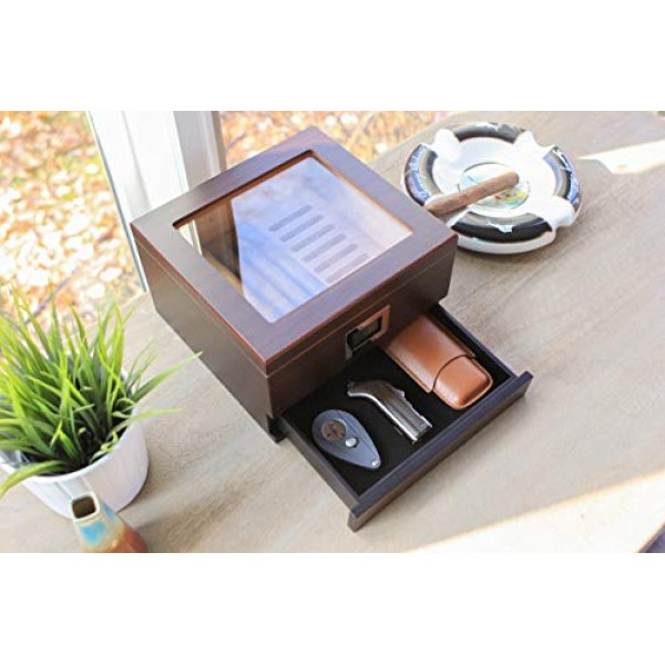 Glass Top Handcrafted Cedar Humidor with Front Digital Hygrometer...