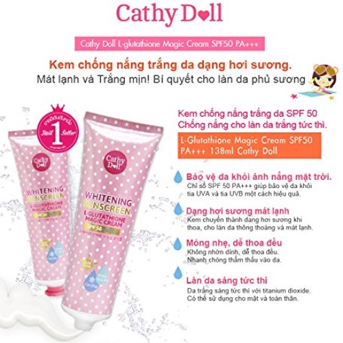 Cathy Doll Whitening Sunscreen L-glutathione Magic Cream SPF50PA+...