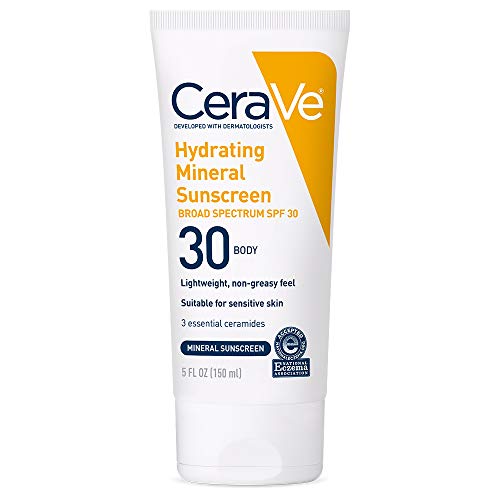 CeraVe 100% Mineral Sunscreen SPF 30 | Body Sunscreen with Zinc O...