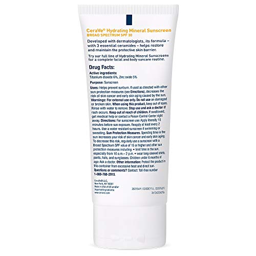 CeraVe 100% Mineral Sunscreen SPF 30 | Face Sunscreen with Zinc O...