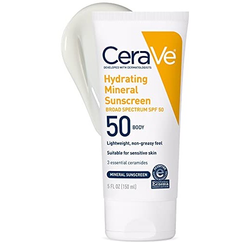 CeraVe 100% Mineral Sunscreen SPF 50 | Body Sunscreen with Zinc O...