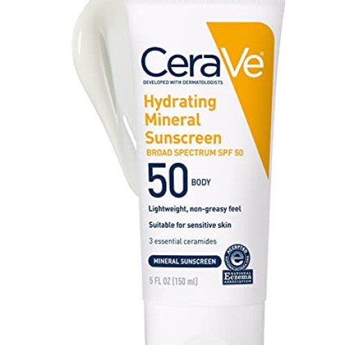 CeraVe 100% Mineral Sunscreen SPF 50 | Body Sunscreen with Zinc O...