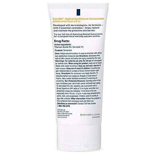 CeraVe 100% Mineral Sunscreen SPF 50 | Face Sunscreen with Zinc O...
