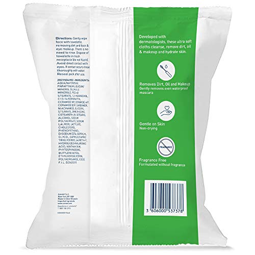 CeraVe Makeup Removing Cleanser Cloths | Makeup Wipes to Remove D...