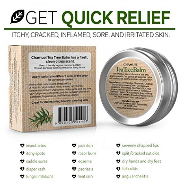 TEA TREE OIL BALM -100% All Natural | Great Cream for Soothing Sk...