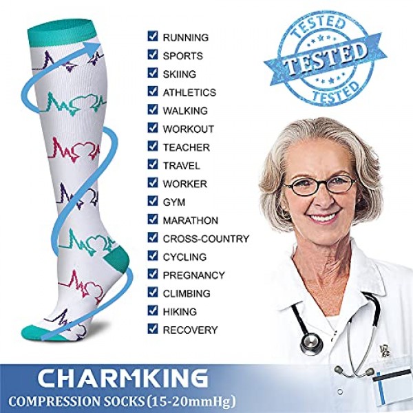 CHARMKING Compression Socks for Women & Men Circulation 15-20 mmH...