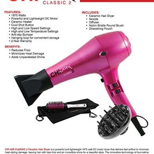 CHI Classic 2 Ceramic Hair Dryer with Travel Bag and Round Brush