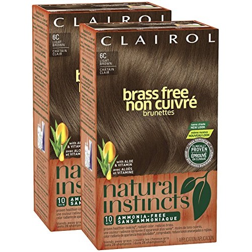 Clairol Natural Instincts, 6C, Brass Free Light Brown, 2 pk