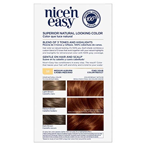 Clairol Nice n Easy Permanent Hair Color, 5R Medium Auburn, 3 Co...