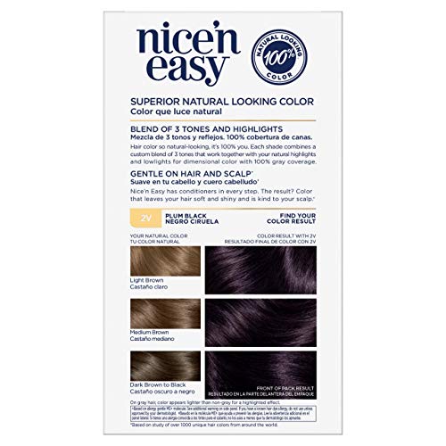 Clairol Nicen Easy Permanent Hair Dye, 2V Plum Black Hair Color,...