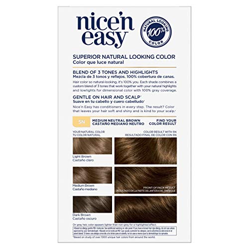 Clairol Nicen Easy Permanent Hair Dye, 5N Medium Natural Brown H...