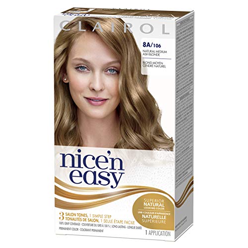 Clairol Nicen Easy Permanent Hair Dye, 8A Medium Ash Blonde Hair...