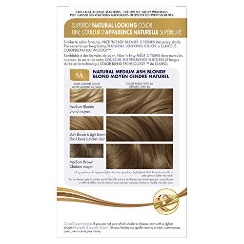 Clairol Nicen Easy Permanent Hair Dye, 8A Medium Ash Blonde Hair...