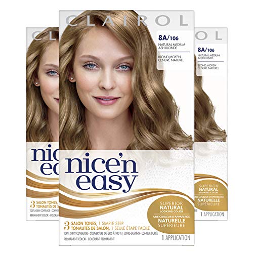 Clairol Nicen Easy Permanent Hair Dye, 8A Medium Ash Blonde Hair...