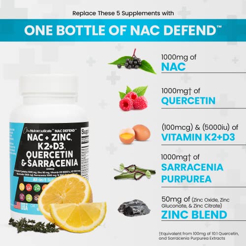 NAC Supplement N-Acetyl Cysteine 1000mg Vitamin D3 K2 Zinc Querce...