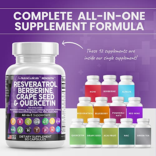 Resveratrol 6000mg Berberine 3000mg Grape Seed Extract 3000mg Que...