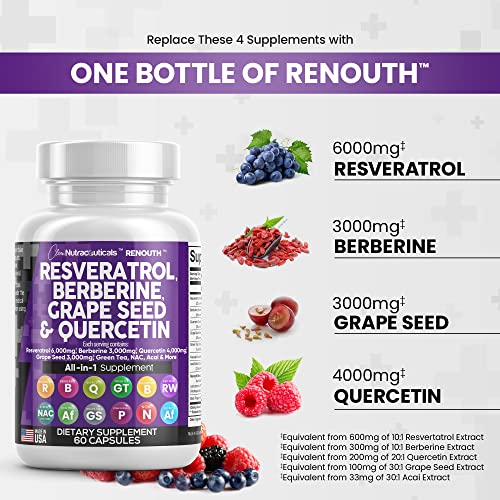 Resveratrol 6000mg Berberine 3000mg Grape Seed Extract 3000mg Que...