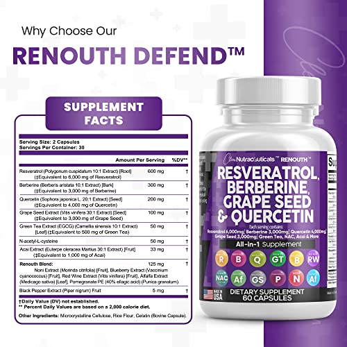 Resveratrol 6000mg Berberine 3000mg Grape Seed Extract 3000mg Que...