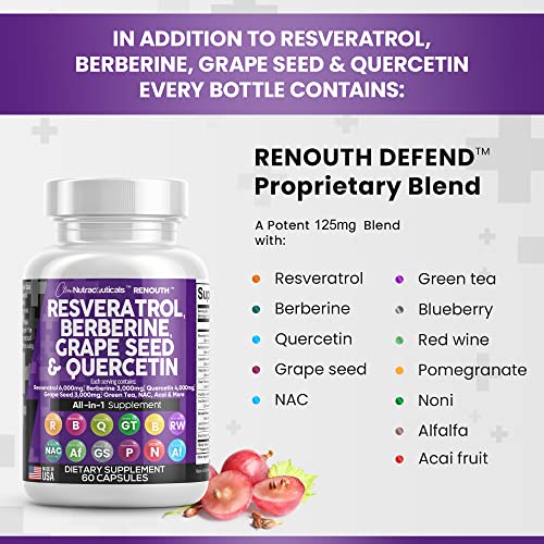 Resveratrol 6000mg Berberine 3000mg Grape Seed Extract 3000mg Que...