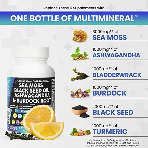 Sea Moss 3000mg Black Seed Oil 2000mg Ashwagandha 1000mg Turmeric...