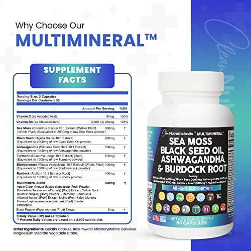 Sea Moss 3000mg Black Seed Oil 2000mg Ashwagandha 1000mg Turmeric...