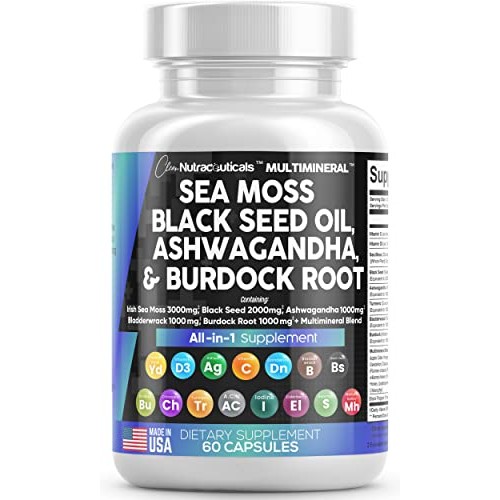 Sea Moss 3000mg Black Seed Oil 2000mg Ashwagandha 1000mg Turmeric...