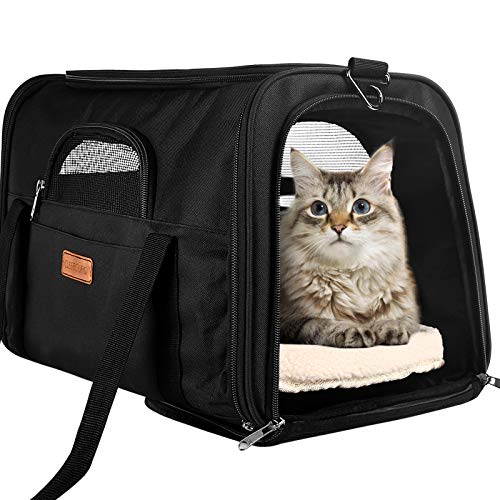CLEEBOURG Pet Carrier Cat Carriers, Airline Approved Travel Pet B...