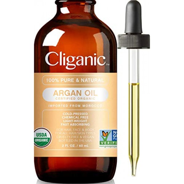 Cliganic Organic Argan Oil, 100% Pure | for Hair, Face & Skin | C...